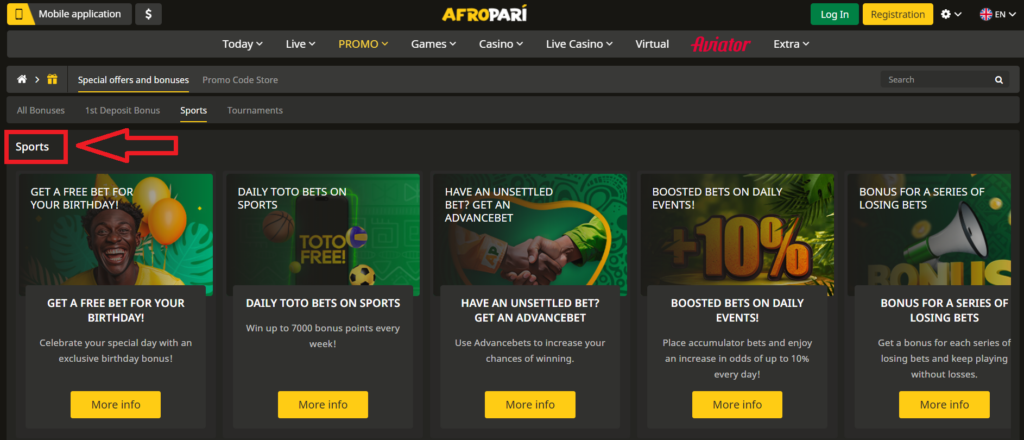 Types AfroPari bonus pour les utilisateurs fidèles du bookmaker